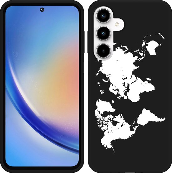 Cazy Hoesje Zwart geschikt voor Samsung Galaxy A35 World Map | bol