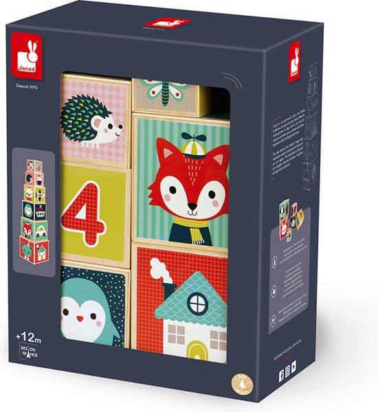 Janod Baby Forest - Houten Stapeltoren 6-Blokken Piramide - Met Schattige Illustraties - Geschikt Vanaf 1 Jaar van Janod — afbeelding 3