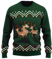 JAP Christmas Kersttrui (maat S) - 100% Gerecycled - Kriebelt niet - Kerstcadeau volwassenen - Foute Kersttrui dames en heren - Drie neukende rendieren - Groen