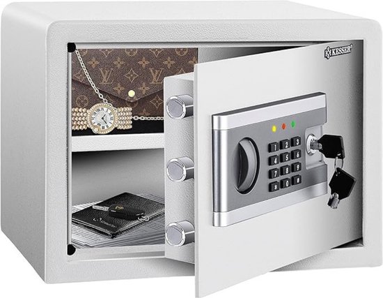 Luxe Elektrische Kluis – Brandwerend – Cijferslot & Sleutel – Voor Thuis en Kantoor – Extra Veilig – Middelmaat – Zilver