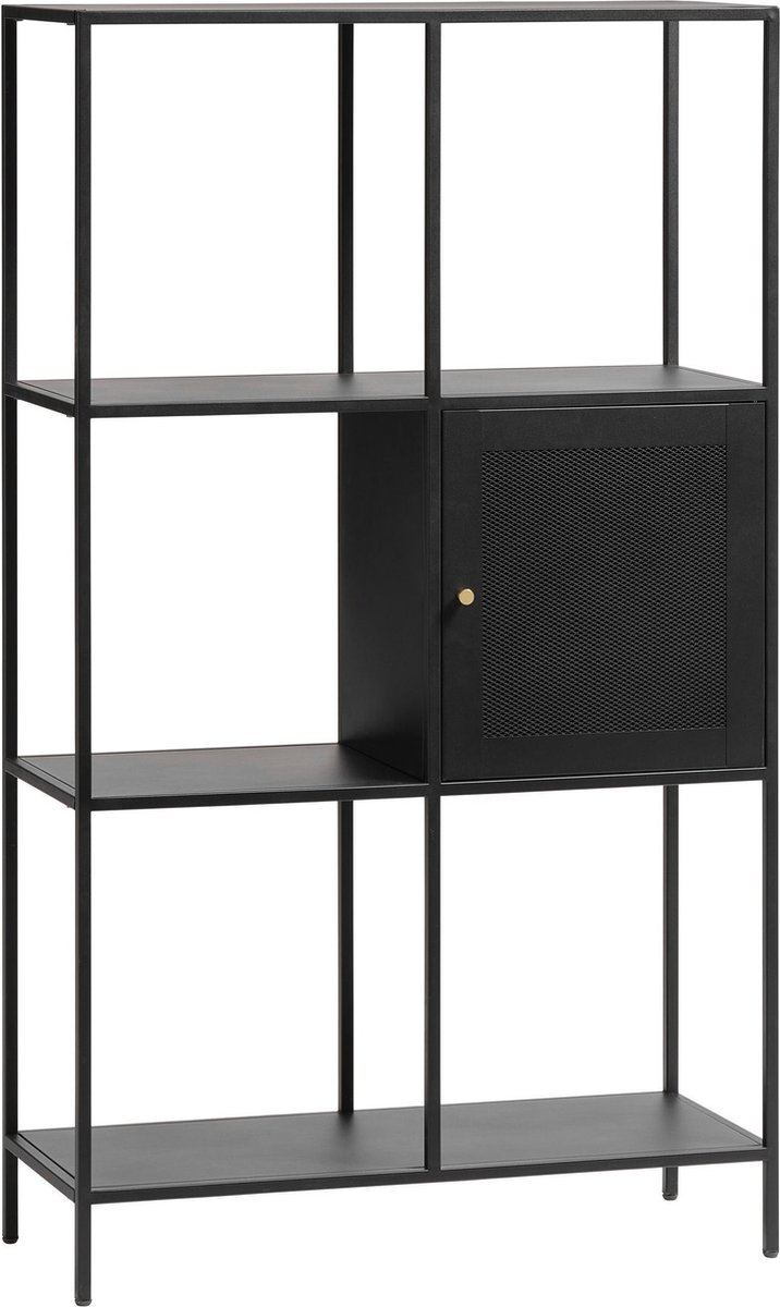 Giga Living Boekenkast Malibu - metaal zwart - 80x35x138 cm - 1 deur Zwart Zwart