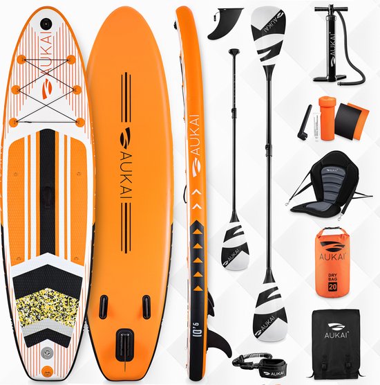 Supboard Pro - 320 cm - Oranje - Incl kayak paddle en zitje - Draagkracht tot 200KG