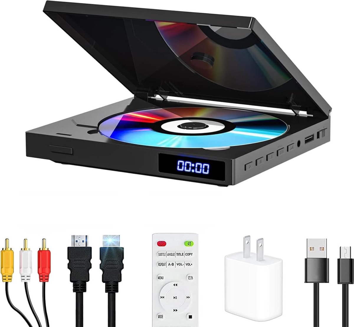 Draagbare DVD Speler - Compact Ontwerp - 9-inch Scherm - Meerdere Regio's Ondersteuning - Langdurige Batterij - Ingebouwde Luidsprekers - Inclusief Oortelefoons, Afstandsbediening en Autolader - Ideaal voor Onderweg en Reizen