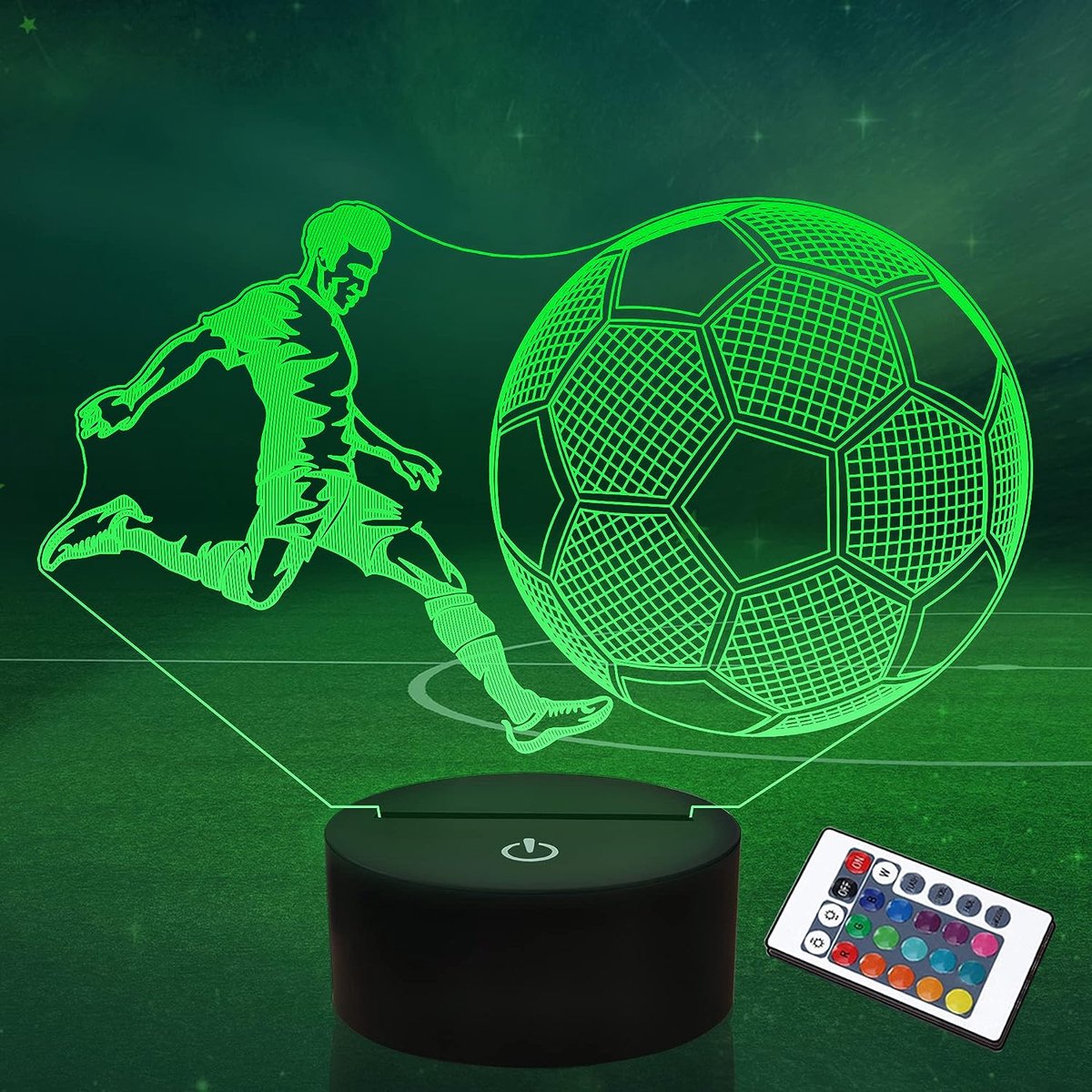 ShopHaven Voetbal 3D Illusie Lamp Veranderende Kleuren Decoratieve Lamp met Knipperende Lichteffecten Afstandsbediening met 16 Kleuren Creatief Nachtlampje voor Voetballiefhebbers