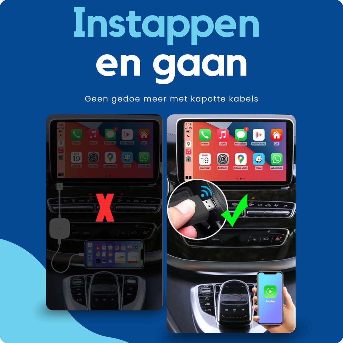 CarMe Premium 2-in-1 Car Dongle - CarPlay Dongle - Android Auto Dongle 2024 Nieuwste Model Draadloos Carplay Android Auto Zwart