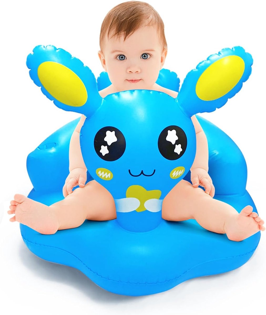Opblaasbare babystoel, pvc, opvouwbare babystoel voor 3-12 maanden, draagbare vloerstoel voor baby's, zitje voor baby's, thuis en onderweg (blauw)