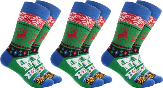 BRUBAKER Kerstsokken voor Heren en Dames - Kerstpatroon Rendier Groen - Katoenen Kerstsokken - Maat 35-40
