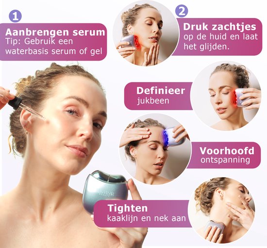 Premium EMS Gua Sha Gezichtsmassage & Beauty Apparaat met Lichttherapie - Depuff, Verjong & Contour - Blauw, Groen & Red Light Therapy - Huidverjonging, Facelift & Anti-Rimpel - LED Masker - Gezichtsroller - Skincare - Voor Alle Huidtypes