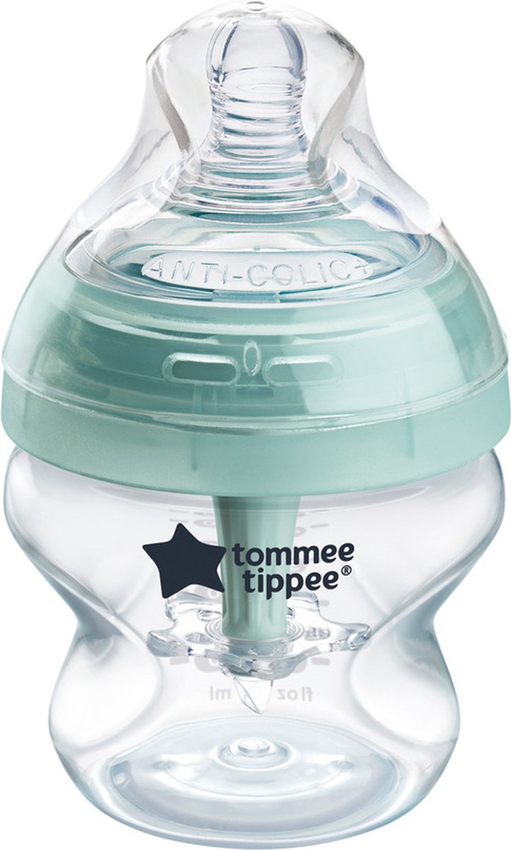 Tommee Tippee Anti-Colic zuigflessen, tepelspeen met langzame uitstroomsnelheid en uniek anti-koliek ontluchtingssysteem, 150ml, verpakking van 1 Stuk