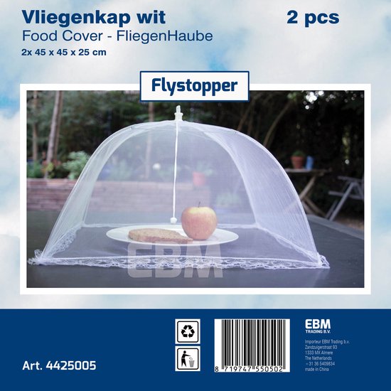 Vliegenkap - voedselkap - foodcover opvouwbaar wit 45 cm Flystopper - Set van 4 stuks van Protecton — afbeelding 5