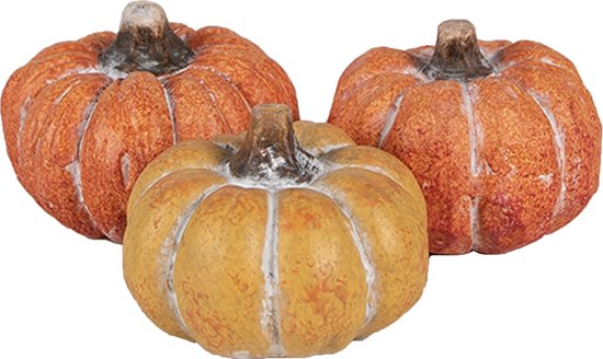 Clayre & Eef Decoratie Beeld Set van 3 Pompoen ø 5x4 cm Oranje Keramiek Herfst decoratie