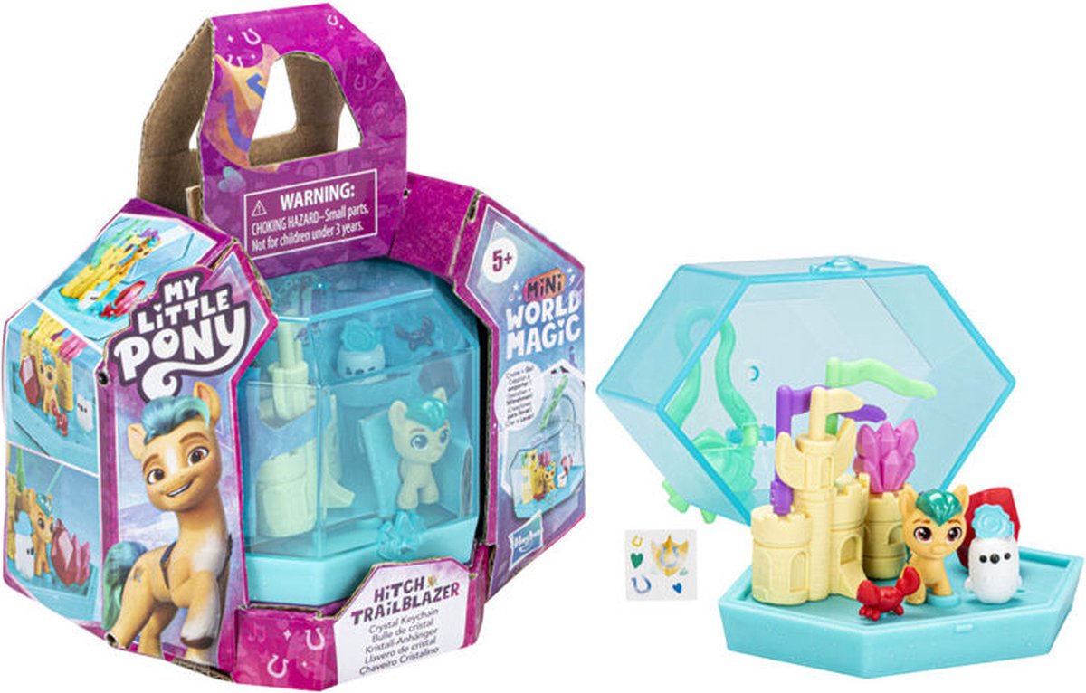 My Little Pony Mini World Magic Crystal Sleutelhanger Hitch Trailblazer - My Little Pony Mini Speelset met Figuur en Accessoires - Sleutelhanger Speelgoed - 4 cm groot
