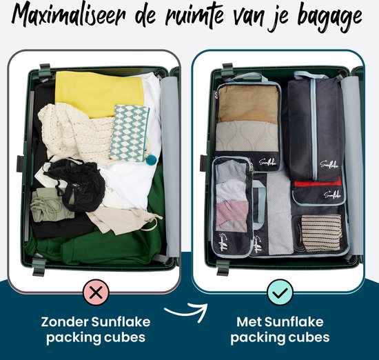 Cubes d'emballage Sunflake avec fermeture éclair de compression - 6 pièces - Mesh Zwart