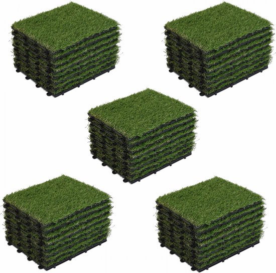 Gazon synthétique - Outsunny - set de 10 dalles carreaux 30x30 cm épaisseur 3,5 cm à emboîter - PE - vert - Jardin
