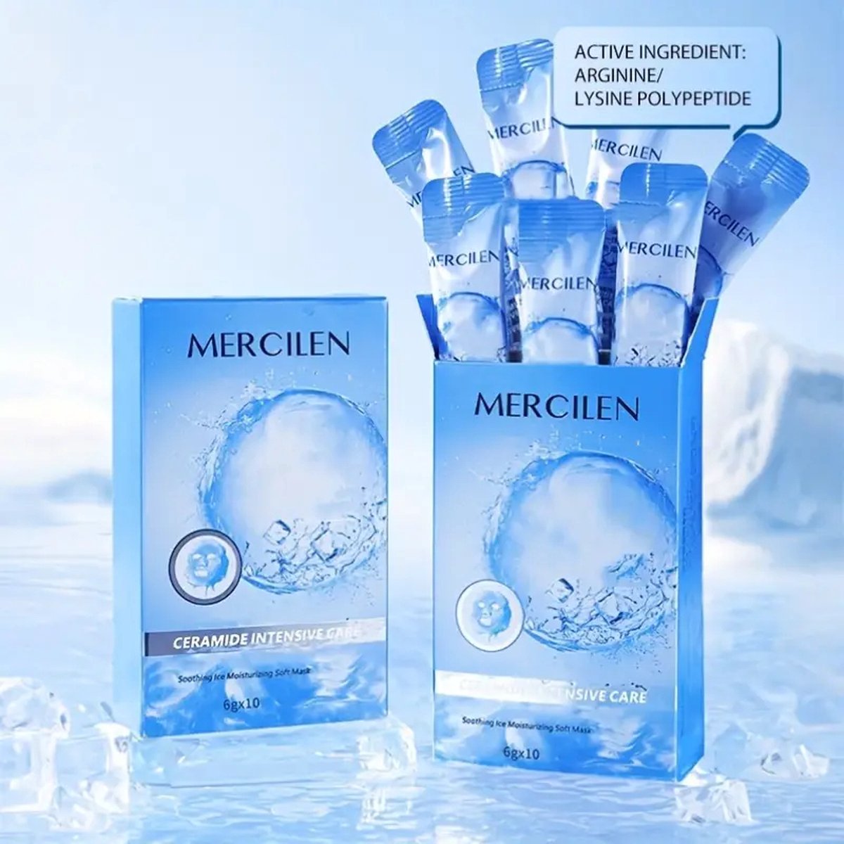Goedkoopste Korean skin care - Korean IJsmasker met Ceramide - Hyaluronzuur en Glycerine - Verstevigend - Hydraterend - Bananengeur - (6x10ml