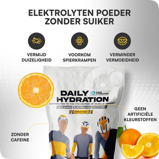 Foto: Daily hydration electrolyte sticks 20 sticks elektrolyten poeder orange zero sugar thor hydration