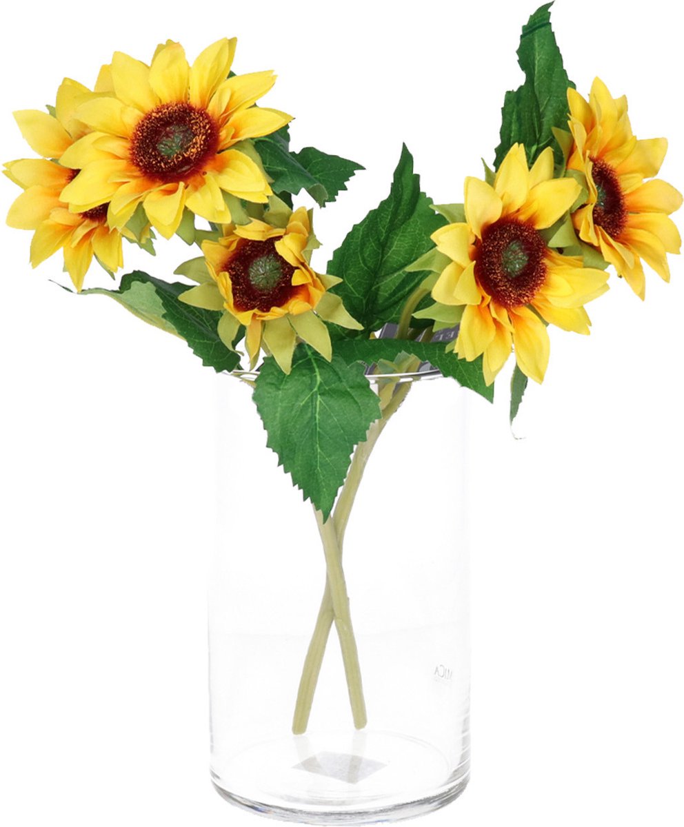 Bellatio Design Kunstbloem Zonnebloem Helianthus - 2x - 37 cm - losse steel - kunst zijdebloem Geel