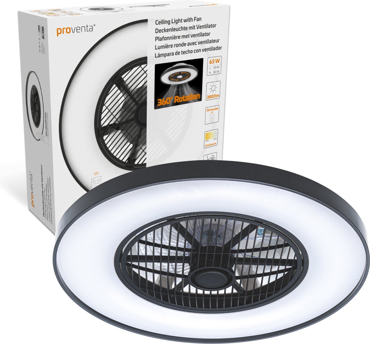 Bol.com Proventa 3D Air LED Plafondlamp Zwart met Ventilator - Winter en zomerstand met Full Room Circulatie - Incl. afstandsbed... aanbieding