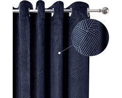 Fluwelen thermische verduisterende gordijnen - Geweven met ringen in reliëf - Marineblauw - 168 x 183 cm blackout curtains