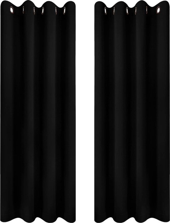 Foto: Verduisteringsgordijnen oogjes 2 panelen 117x183 cm zwart thermische en geluidsisolerende gordijnen voor slaapkamer en woonkamer blackout curtains