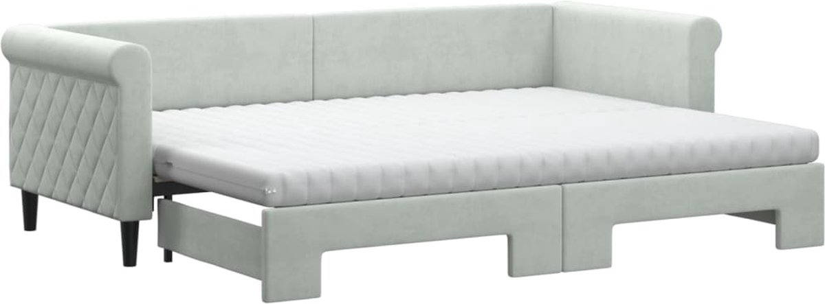vidaXL Slaapbank - onderschuifbed - matrassen - 80x200 - cm - fluweel - lichtgrijs