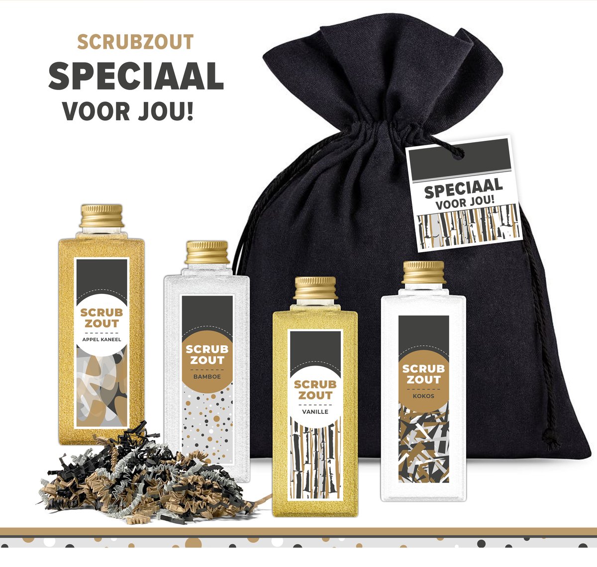 Goedkoopste Geschenkset Scrubzout Speciaal voor jou - 5 Producten - 540 gram | Cadeautje voor hem - Giftsetje Wellness man - Verjaardag - Vader Vaderdag - Vriend - Collega - Scrubzout Pakket - Appel Kaneel - Vanille - Kokos - Bamboe - Sauna - Douche - Badkamer