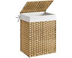 Handgeweven wasmand 90 L - synthetisch rotan - deksel en handvatten - opvouwbaar - afneembare waszak - natuurlijke kleur