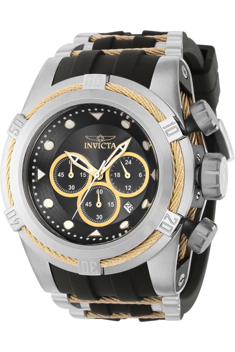 Invicta Bolt - Zeus 37192 Heren Horloge - Waterdicht - Analoog - Quartz Uurwerk - Roestvrij Staal met zwarte Wijzerplaat - 53mm