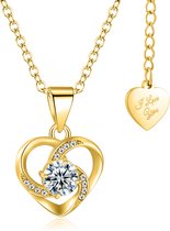 Malinsi® Ketting Dames Spiraal Diamant - Gold Plated RVS - Kettingen met hanger - Cadeau vrouw