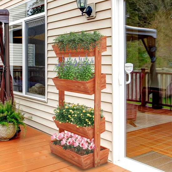 Tumex - Verhoogd Tuinbed - Verticaal Bloempottenrek - Houten Plantenbakken - 4-Lagen Plantenstandaard - 140cm Hoog - Draagkracht 100kg