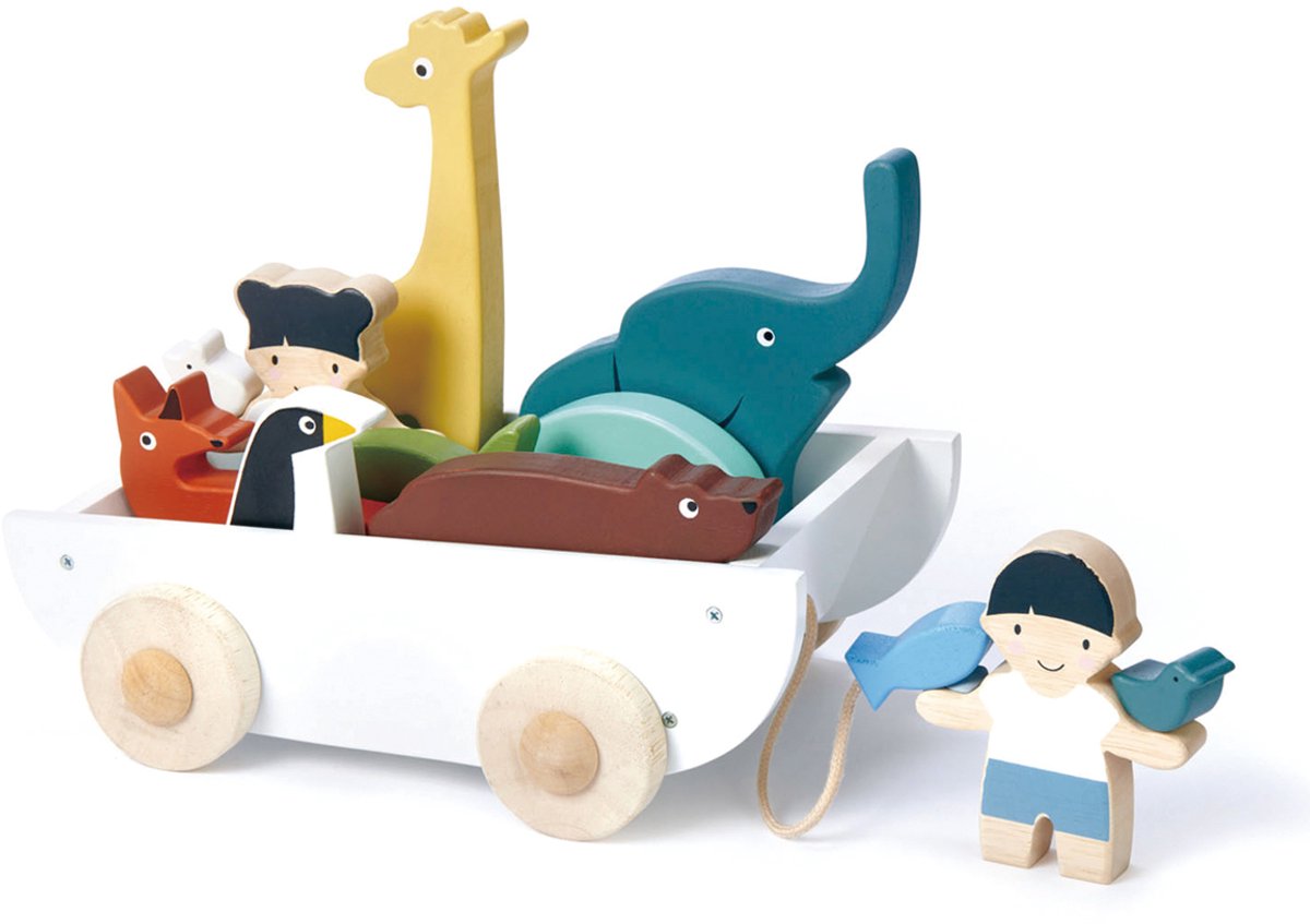 TENDER LEAF Houten Dieren - De Vriendschapsboot - Met Verschillende Figuurtjes - Hout - 3 Jaar