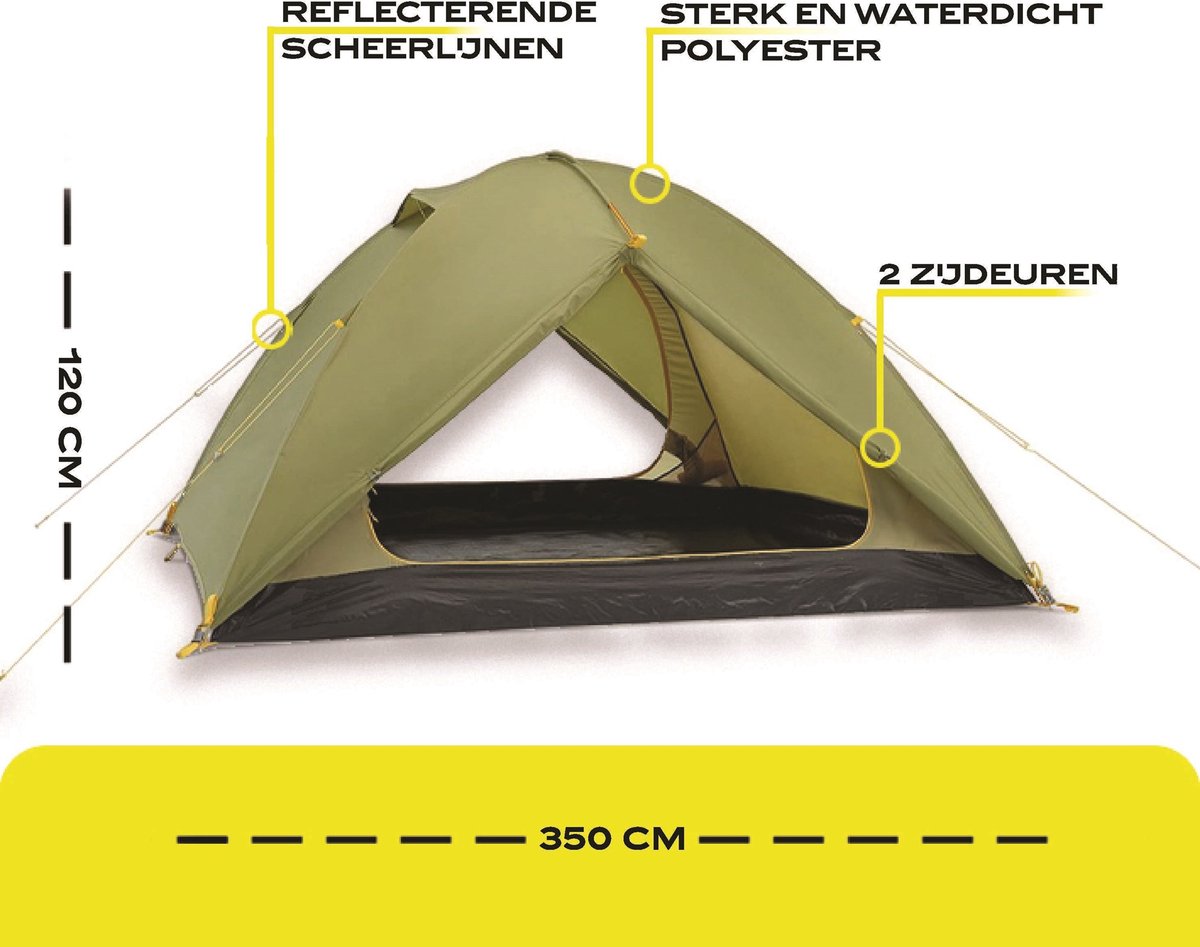 NOMAD® Jade Koepeltent 3 personen | Groen | Slechts 4KG | 3 Persoons Tent Met Binnentent | Waterdicht & Ventilerend | Incl Hoes – foto 3