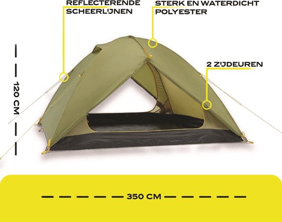 NOMAD® Jade Koepeltent 3 personen | Groen | Slechts 4KG | 3 Persoons Tent Met Binnentent | Waterdicht & Ventilerend | Incl Hoes
