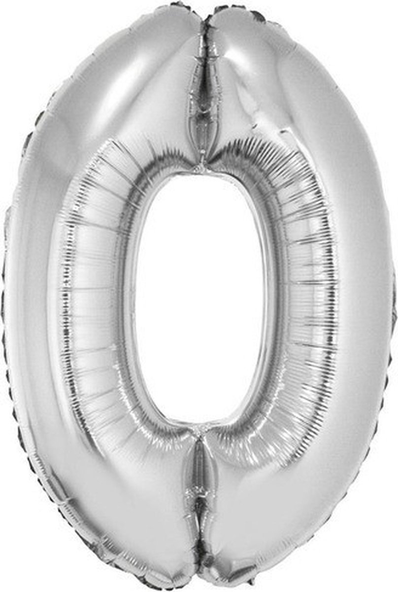 Folieballon 82 cm (flat) zilver letter o of cijfer nul 0