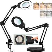 Lampen District® - Loeplamp met led verlichting - 5x vergrootglas met klem en voet - 5 kleurmodus met touch - verlicht vergrootglas voor lezen, knutselen en hobby