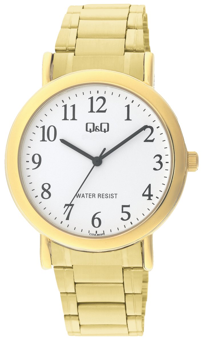 QQ C17A-003PY - Horloge - Analoog - Heren - Mannen - Stalen band - Rond - Metaal - Cijfers - Goudkleurig - Wit