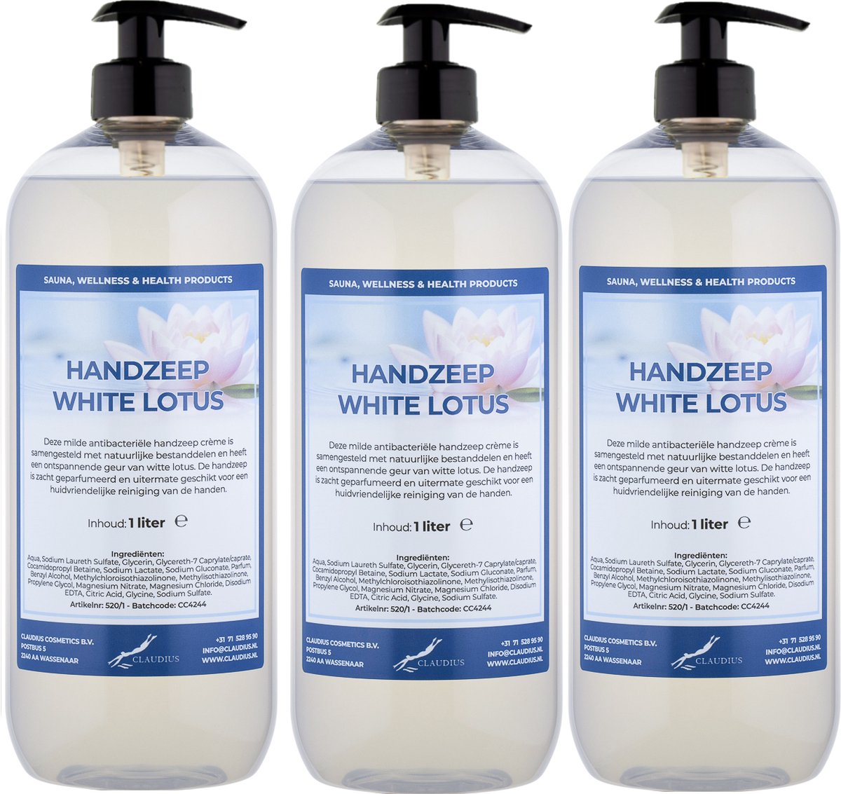 Goedkoopste Handzeep White Lotus 1 liter - met gratis pomp - set van 3 stuks