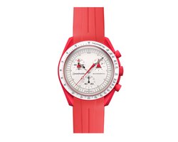 Bandje voor Rolex Horloge - SEIKO Horloge - Omega x Swatch MoonSwatch Mission on Earth - 20mm - Zacht Rubber - Rood