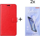 Bookcase Geschikt voor: Samsung Galaxy A05 Rood - Portemonnee hoesje met 2 stuk Glas Screen protector - Book Cover