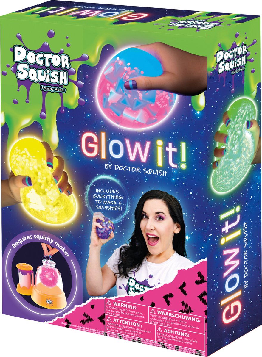 Doctor Squish - glow it! squishy maker navulset - 6 glow-in-the-dark squishies