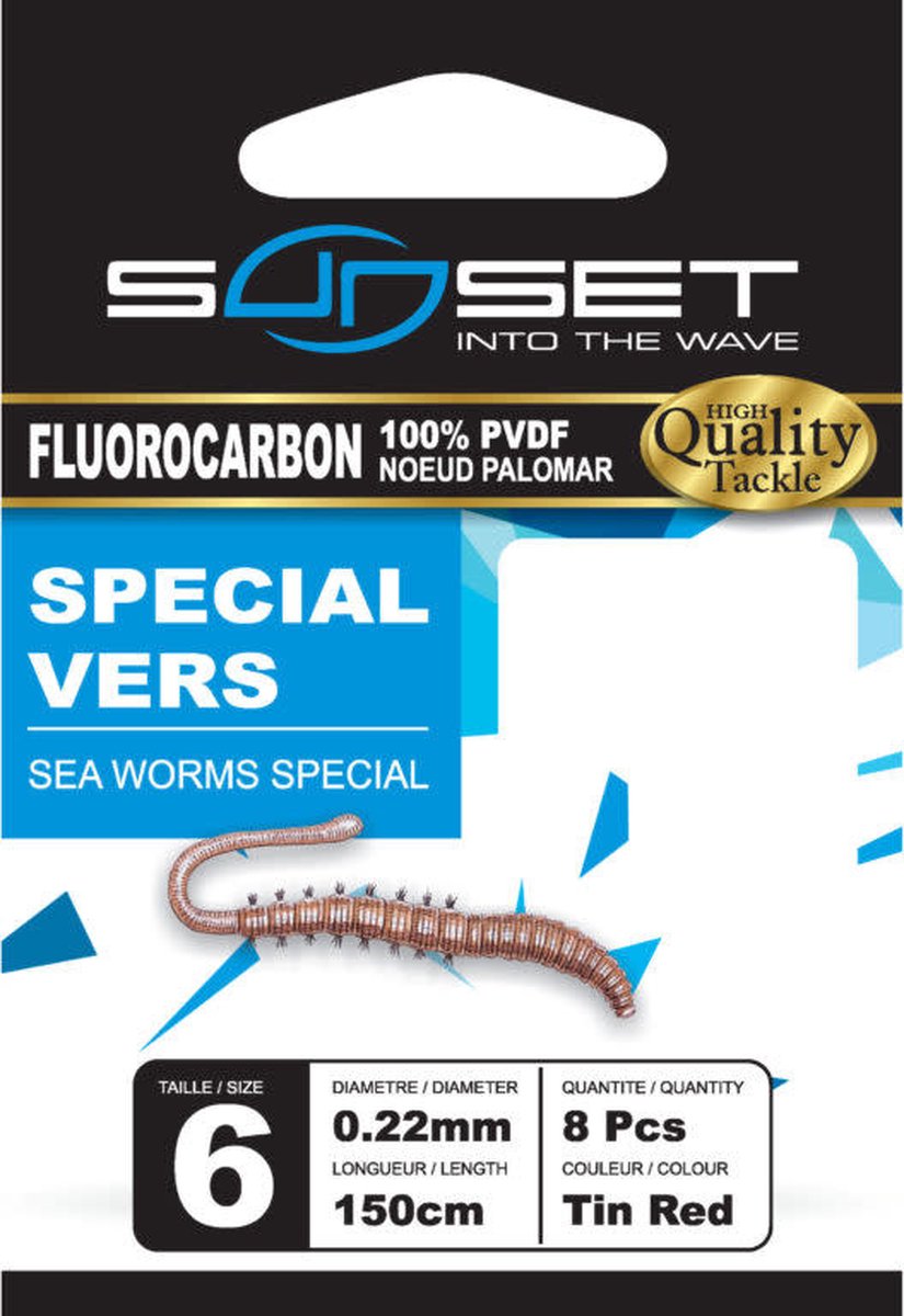 Sunset Onderlijn Fluorocarbon Sea Worm Special 150cm (8 pcs) - Maat : Haak 4 - 0.28mm