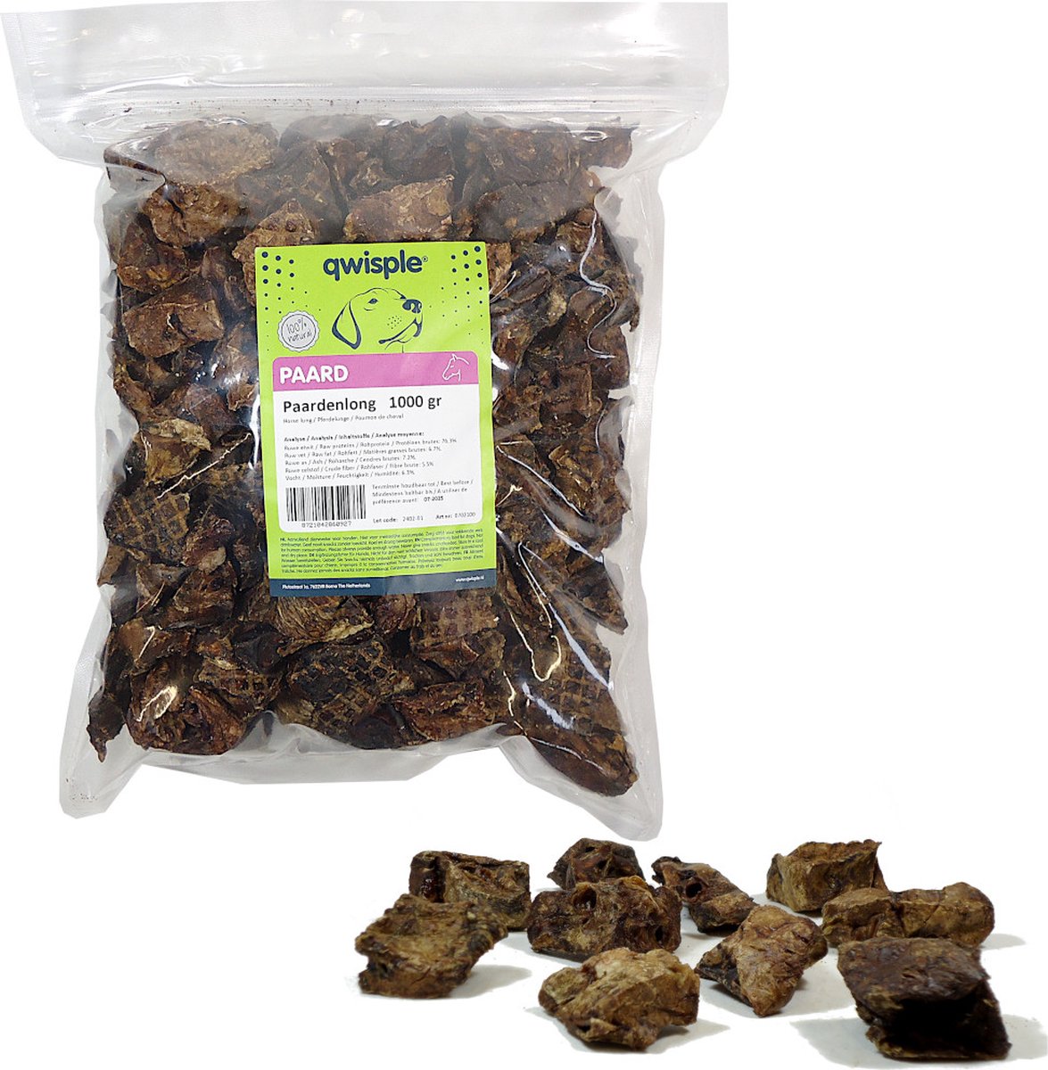Qwisple Paardenlong - Gedroogde Hondensnacks - 100% Natuurlijk - 1000 gr