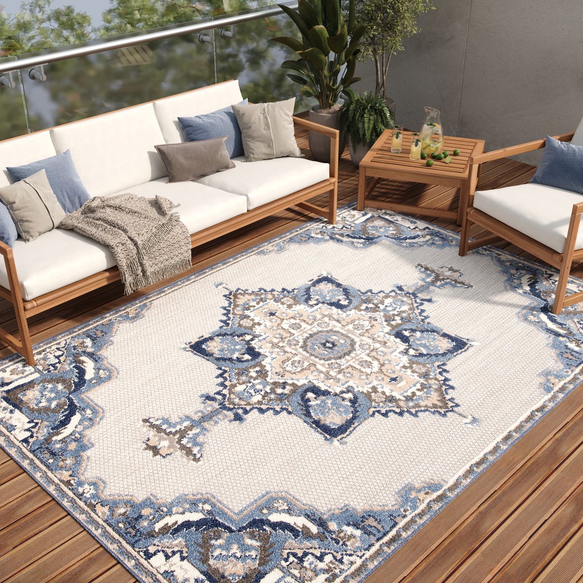 Tapiso Patio Indoor Tapijt Buitenkleed Tuintapijt Vloerkleed Modern Outdoor Maat- 80x150 Grijs Blauw 3