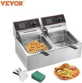 Bol.com VEVOR - Frituurpan - Elektrische Friteuse - 12L - Dubbele Tanks van Roestvrij Staal-5000W-voor het bakken van chicken ch... aanbieding