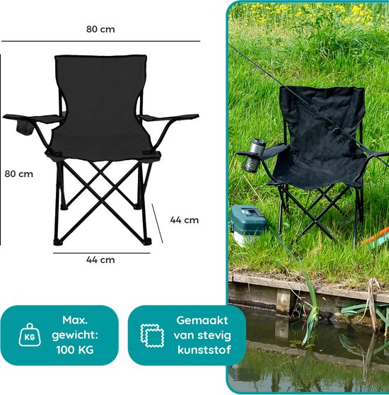 EASTWALL Opvouwbare Kampeerstoel - 2 Stuks - Visstoel - Multifunctionele vouwstoel - Campingstoel met bekerhouder - Tuinstoel - Klapstoel - Max 100 kg - Zwart van EASTWALL — afbeelding 5