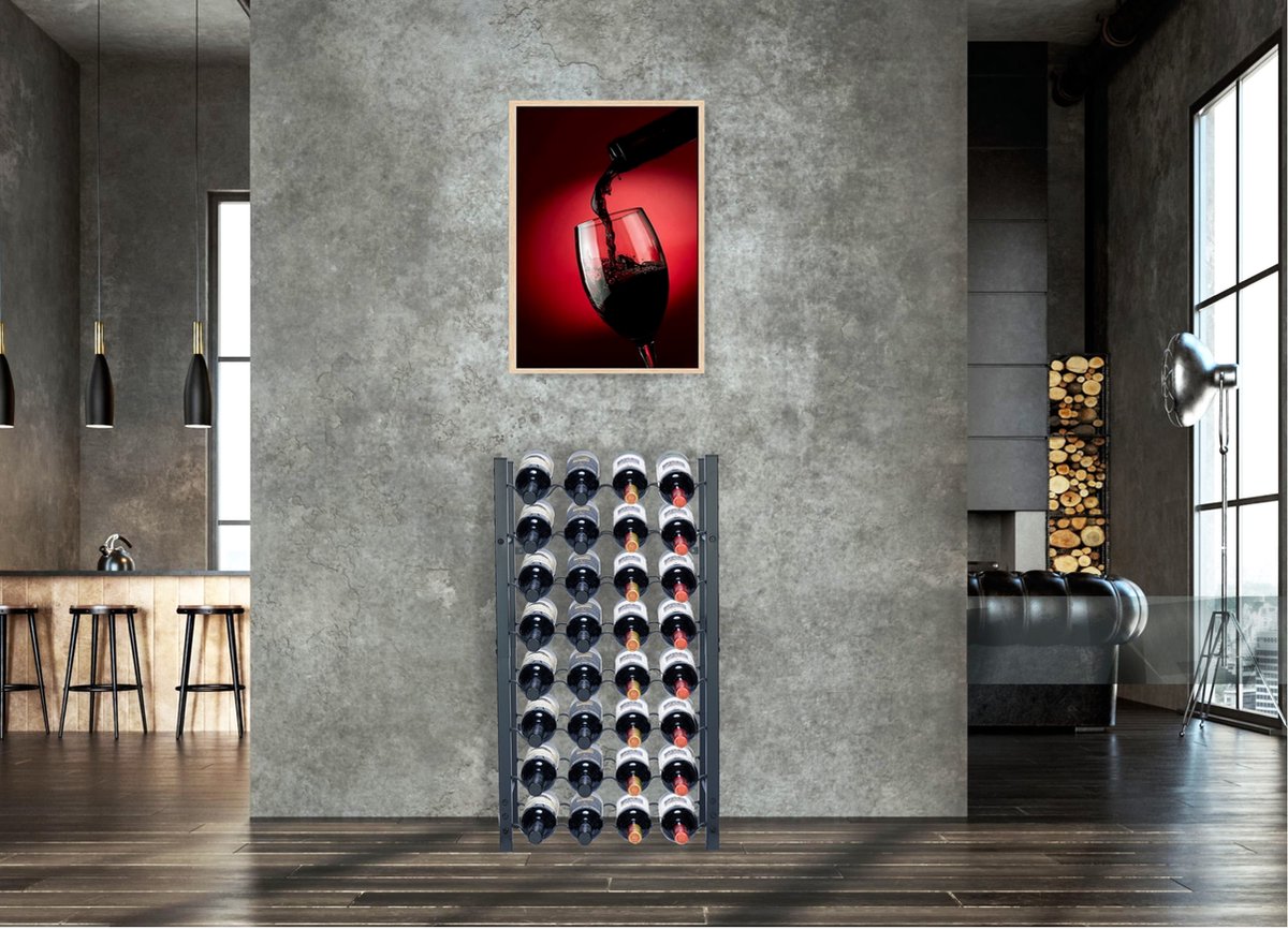 Lendo Online Wijnrek voor 32 flessen 45x20x80cm (LxBxH) Wijnkast - Wijnfleshouder - Wijnopslag met kurkentrekker Zwart Poedercoating Metaal Staal Flessenrek Industriële stijl – foto 5