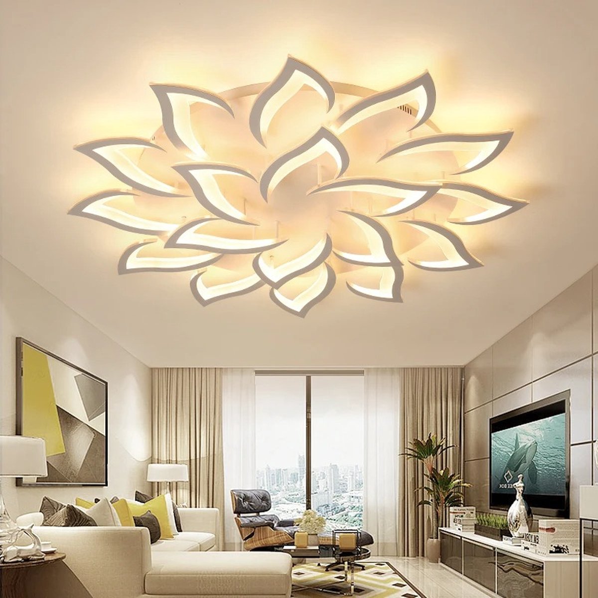 Roroa Plafondlamp Lotus Hanglamp Plafonniere Hanglamp Eetkamer Hanglamp Slaapkamer Dimbaar 110x12 cm 18 Bladen