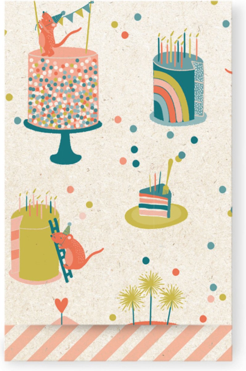 Cadeauzakjes voor kinderen- Uitdeelzakje voor traktaties- Geschenkzakje van papier -Lief inpakzakjes met muisjes die van de taart komen snoepen- in zachte kleurtjes - Gemaakt van bietenpulp- 10 stuks- 12x19 cm