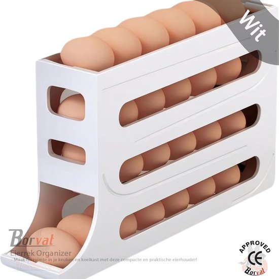 Borvat® - Eierrek Organizer - Automatisch Rollend - Opbergdoos - Koelkast - Keukenkast - Opslag - Wit