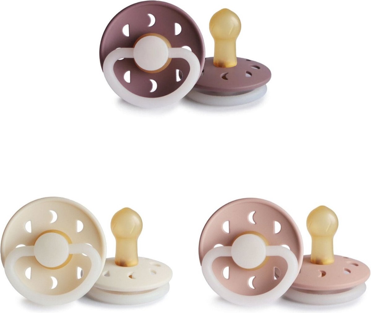 Goedkoopste Frigg Moon Night Fopspeen set 3 stuks Cream Night,Blush Night en Twilight Mauve Moon Night 6-18 maand maat 2